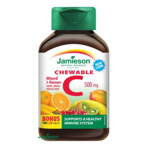 Jamieson Vitamín C - Витамин С 500 мг микс их трех фруктовых вкусов, 120 таблеток